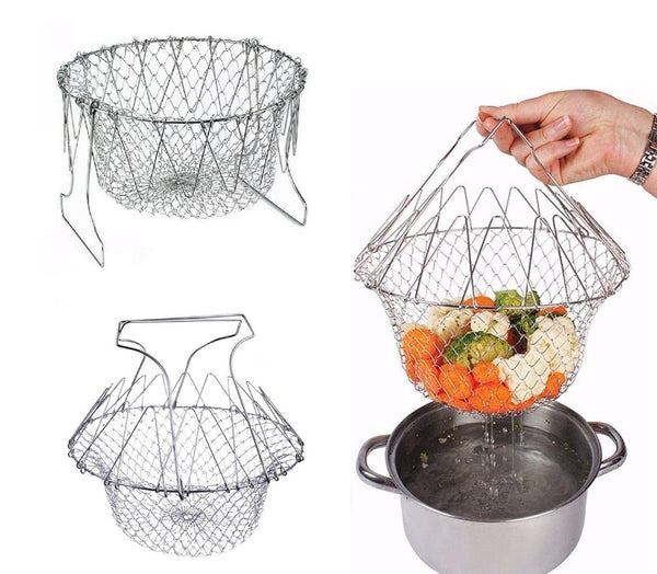 Tiefer Korb zum Braten, zusammenklappbares Sieb aus Stahl prezzo