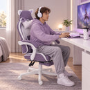 Sedia da Gaming Ergonomica 65x62x116-124 cm con Orecchie da Gatto Poggiapiedi Supporto Lombare e Cervicale in Finta Pelle Viola      