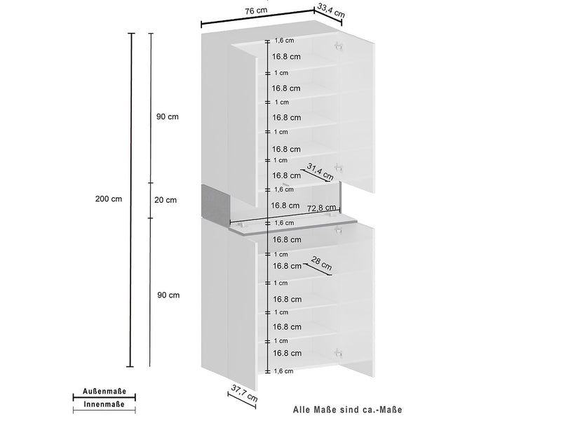 Armadio Scarpiera 4 Ante e 1 Ripiano a Ribalta 76x35x200 cm Savona 4A 1R Bianco Opaco/Grigio Ardesia  
