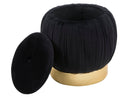 Puff Contenitore Paris Nero Ø41x41 cm in Legno Spugna e Poliestere Nero e Oro