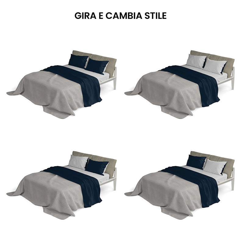Set Lenzuola Sopra Sotto e Federe Doubleface Blu Scuro\/Grigio Chiaro