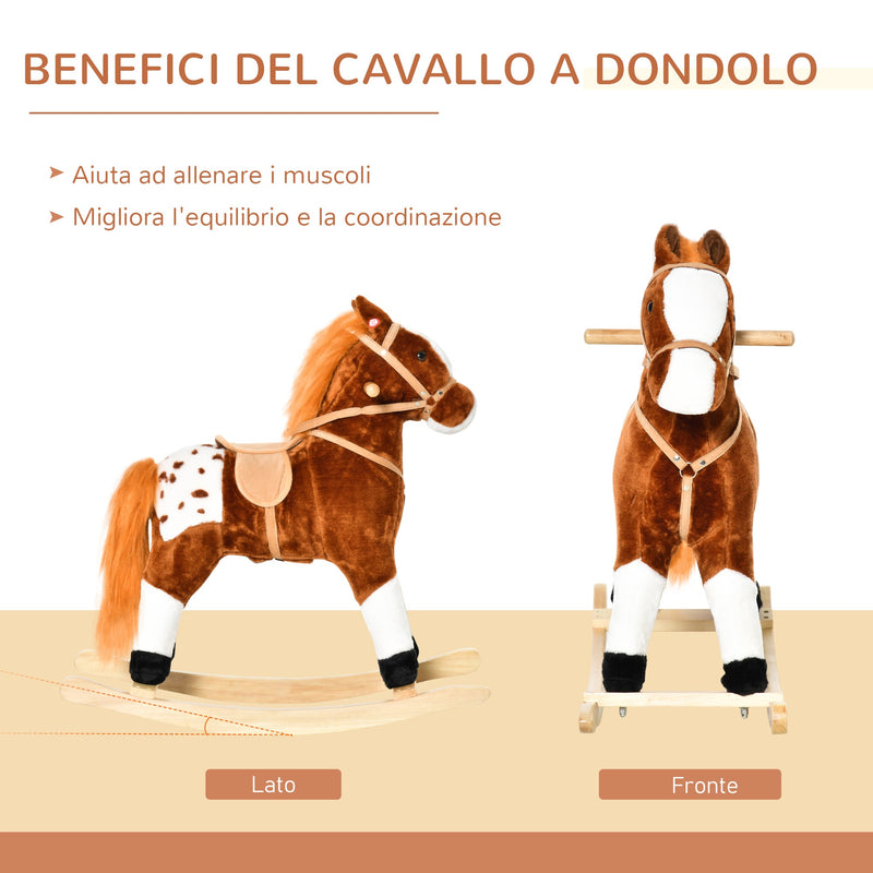 Cavallo a Dondolo per Bambini in Peluche con Suoni Marrone 
