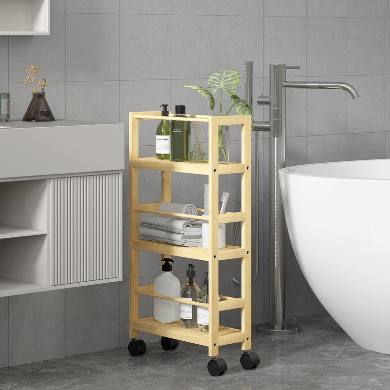 Scaffale Bagno a 3 Livelli 36x15x73 cm con Ruote in Legno di Bambù   