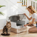 Lettiera per Gatti Chiusa 52L con Coperchio Ribaltabile Doppia Porta Paletta in Acciaio Inox Bianco      
