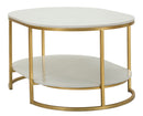 Tavolo da Caffè Izmir 90x60x45 cm in Ferro e Marmo Oro e Bianco      
