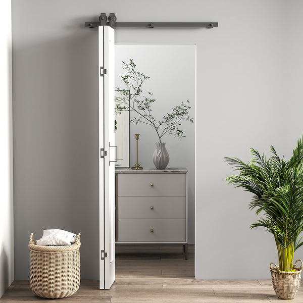 prezzo Porta Scorrevole a Libro Pieghevole a Portafoglio 70x210 cm con Superficie Verniciabile in MDF e Acciaio Bianco