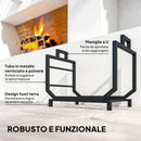 Porta Legna da Interno Esterno in Metallo con Borsa Oxford 53x33x43 cm Nero      