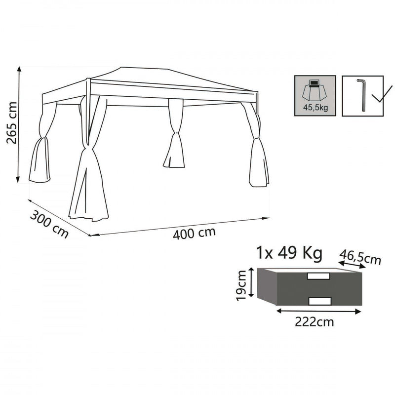 Gazebo Karnak 3x4x2,60 h m in Acciaio Antracite