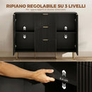 Credenza Moderna Canettata 120x40x89,5 cm con 3 Cassetti 2 Armadietti e Ripiani Regolabili Legno e Metallo Nero      