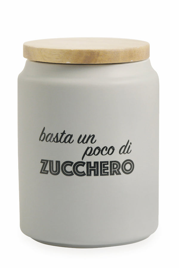 sconto Zuckerdose aus Steingut mit Aufschrift Ø11x15 cm mit Bambusdeckel Villa d'Este Home Tivoli