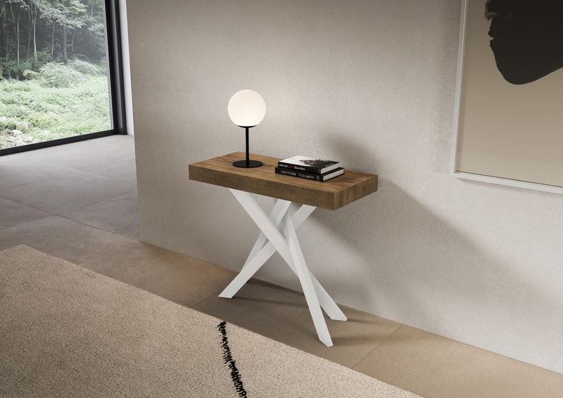 Consolle Allungabile 90-196x40x77 cm Saki Small Noce Gambe Bianche 