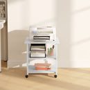 Carrello Porta Stampante a 3 Ripiani con 4 Ruote 50x50x52,5 cm Legno e Acciaio Bianco