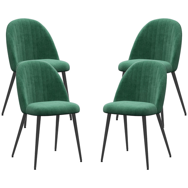 Set 4 Sedie Moderne Imbottite con Schienale Ricurvo 50x52x83 cm in Tessuto Effetto Velluto e Acciaio Verde acquista