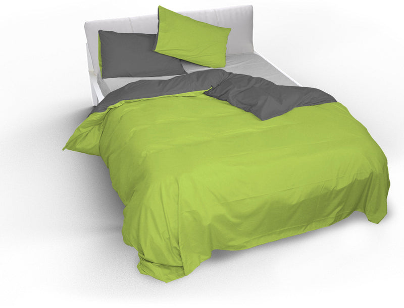 Copripiumino con Sacco e Federe Doubleface in Cotone Verde Acido\/Fumo Varie Misure