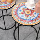 Set 2 Tavolini da Giardino in Ceramica e Metallo con Piano a Mosaico