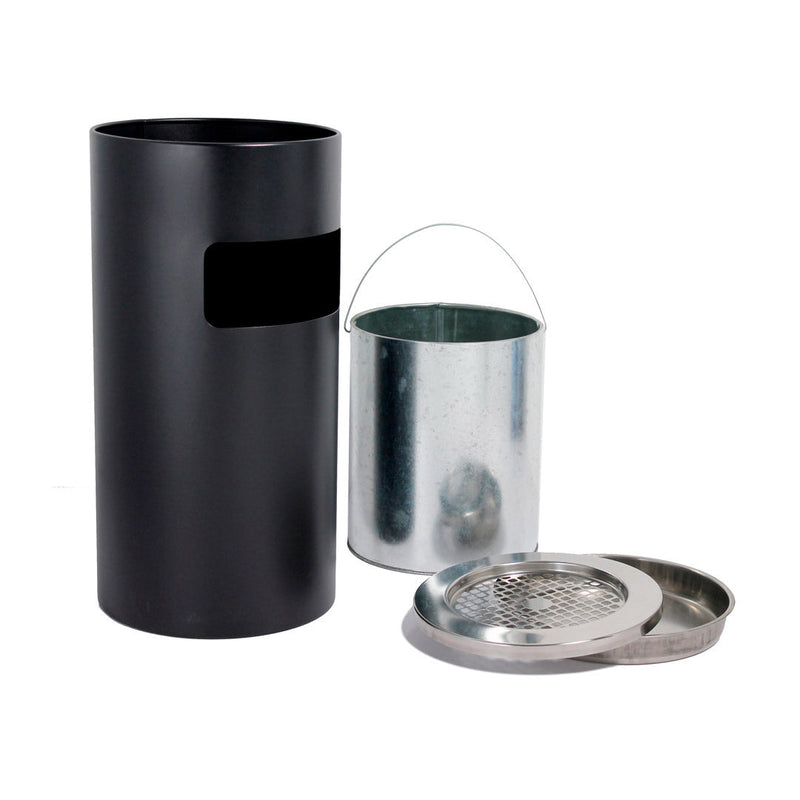 Cestino Gettacarte Posacenere Ø30 cm in Metallo Nero Opaco 15L per Interno Esterno