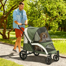 Passeggino per Cani Taglia Media 124x67x100 cm Pieghevole con Finestre a Rete Cuscino e Guinzaglio in Poliestere Verde Scuro      