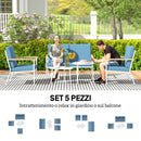 Set  5 Pezzi da Esterno Divano 2 Poltrone e 2 Tavolini in Vetro Azzurro   