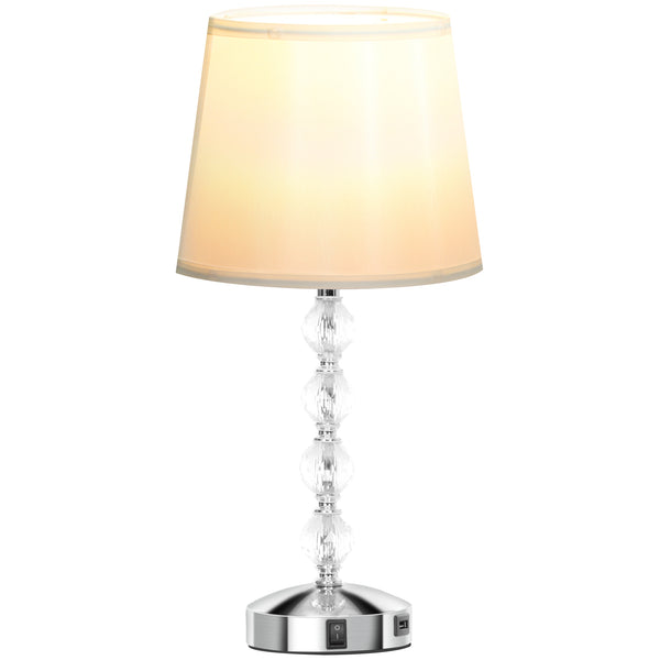 Lampada da Tavolo Base con Cristalli in Vetro con Porta USB Ø23x45 cm Bianco e Argento online