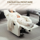 Poltrona Reclinabile Manualmente a 60° 69x91,5x103 cm con Poggiapiedi Extra Imbottita in Tessuto Crema  