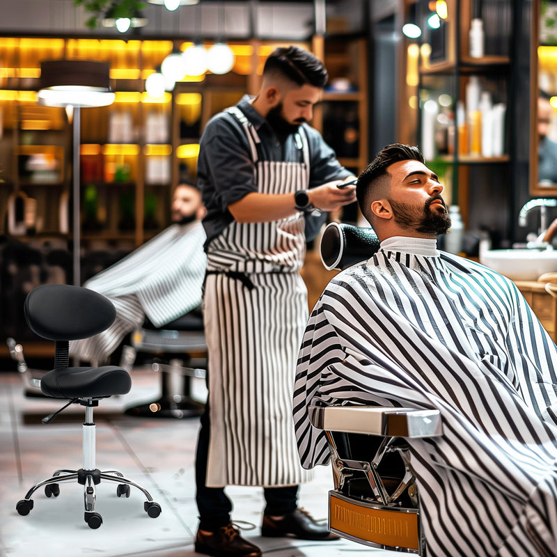 Sgabello Estetista Altezza Regolabile e Seduta Girevole in Finta Pelle Nero    