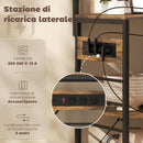 Mobile Scaffale Cucina 80x42x162 cm con Prese e LED Pannello in Metallo con 10 Ganci 5 Ripiani e Cestello Marrone Rustico      