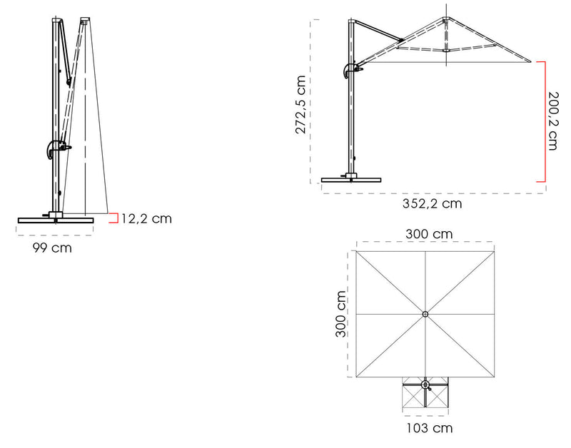 Ombrellone da Giardino Decentrato 3x3m in Alluminio Telo in Poliestere Mosini Jazz Bianco