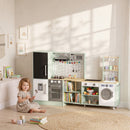 Cucina per Bambini 3-8 Anni 160x32x97,5 cm con Piano Girevole Fornelli Luci e Suoni Forno e Microonde in MDF e Legno di Pino Verde Chiaro      