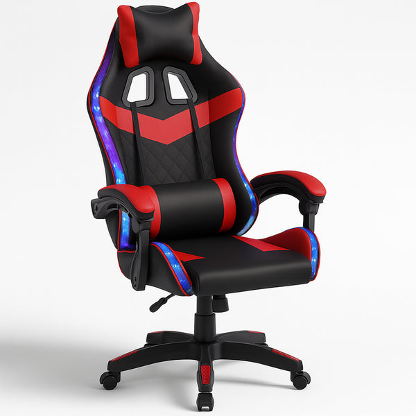 online Sedia da Gaming con Led RGB Altezza Regolabile 106-116 cm in Pelle PU Rosso e Nero