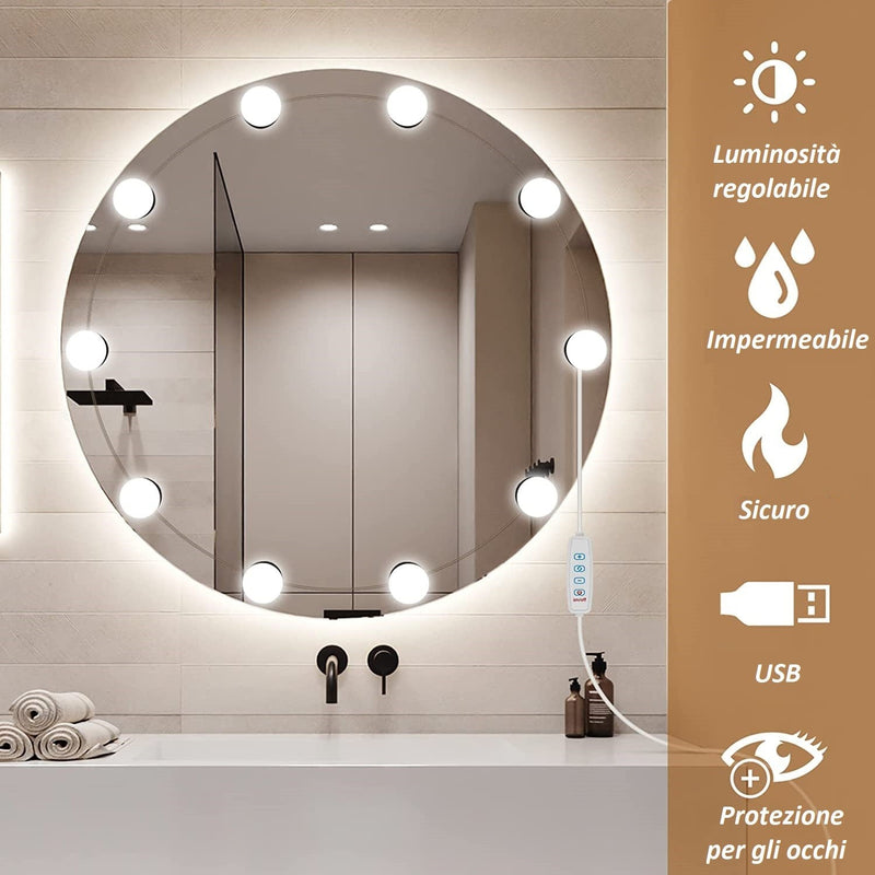 Set 4 Lampadine Led Luci per Specchio 3 Colori Intensità Regolabile USB