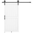Porta Scorrevole in Stile Country 106,6x213,4 cm con Binario e Maniglia in Legno e Acciaio Bianco e Nero      