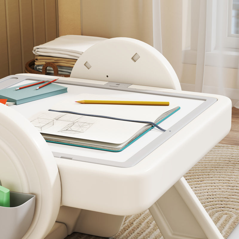 Tavolo Multiuso per Bambini con Ripiano Contenitore e Cassetti in HDPE e PP Grigio e Bianco      