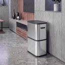 Pattumiera Rettangolare 60 L 42,5x28,5x66 cm con Coperchio Chiusura Ammortizzata e Fermasacco in Acciaio Inox Argento      