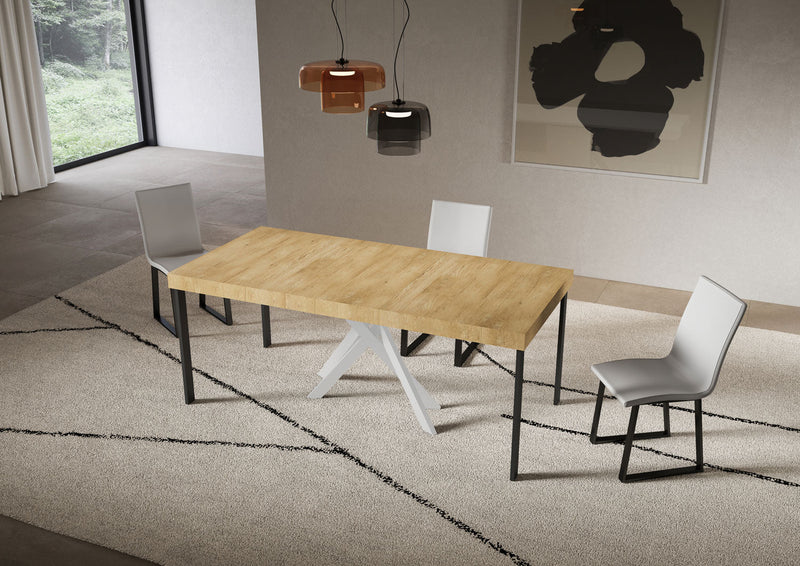 Consolle Allungabile 90-196x40x77 cm Saki Small Premium Quercia Natura Gambe Bianche 