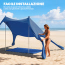 Tenda Spiaggia 2-4 Persone Tappetino Pala Protezione Solare UPF50+ Blu      