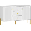 Credenza Moderna 120x39,1x76 cm con 3 Cassetti Silenziosi 2 Ripiani Regolabili 5 Gambe in Acciaio e MDF Bianco      
