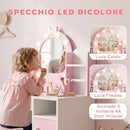 Set Toeletta Trucco Bambina 2 in 1 90x41x104 cm con Sgabello Specchio Luci a 2 Colori Cassetto e Ripiani in MDF Rosa      