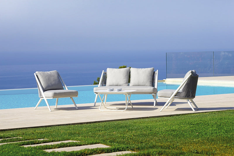 Set Salotto da Giardino Divano 2 Poltrone e Tavolino con Cuscini Grigio Chiaro