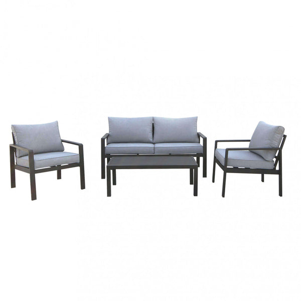 sconto Garden Lounge Set Sofa 2 Sessel und Couchtisch mit Kissen in anthrazitfarbenem Aluminium