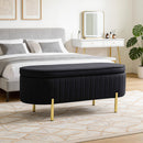 Panca Contenitore Ingresso Ovale 72L con Coperchio Sollevabile Seduta Imbottita in Velluto Nero      