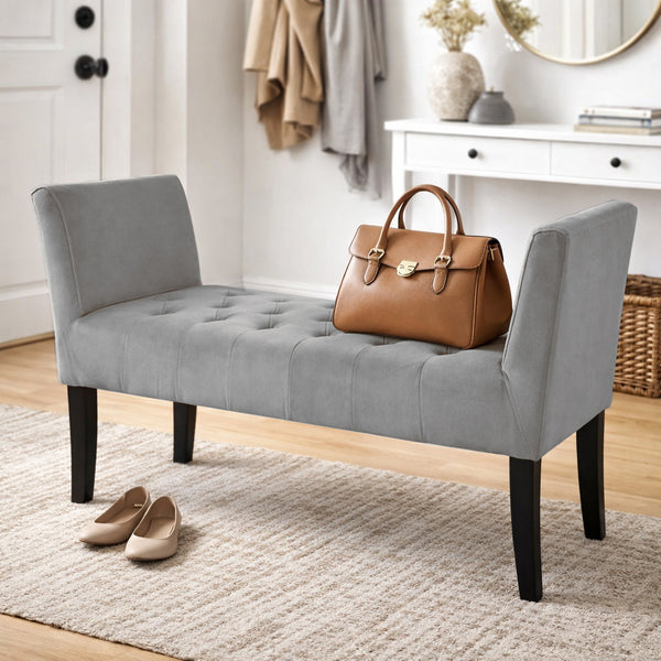 acquista Panca Fondoletto Ingresso 111x40x60 cm con Piedi in Legno e Rivestimento Velluto Grigio