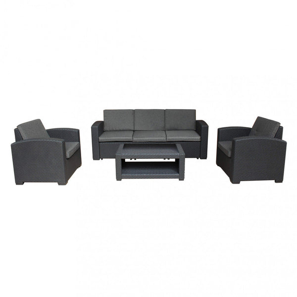 online Garden Lounge Set Sofa 2 Sessel und Couchtisch mit anthrazitfarbenen Kunststoffauflagen