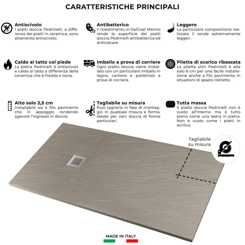 Piatto Doccia in Pietra  Pedrinelli Ardesia Stone Side Seppia Varie Misure