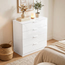 Cassettiera 4 Cassetti Moderna 70x34x79 cm con Guide Scorrevoli in Truciolato Bianco Lucido      