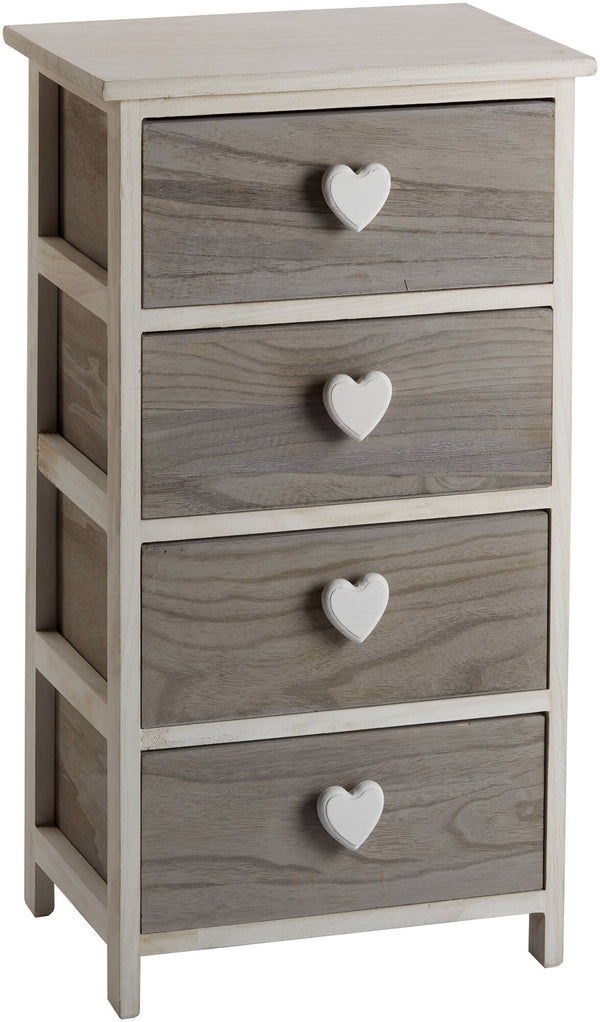 sconto Kommode mit 4 Schubladen 40x29x73 cm aus Holz mit grauem Herz