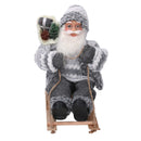 Babbo natale in tessuto su slitta grigio cm xh30