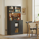 Credenza da Cucina Alta Stile Rustico 100x38x180 cm Portabottiglie Prese di Ricarica e Luci LED in Truciolare Nero  