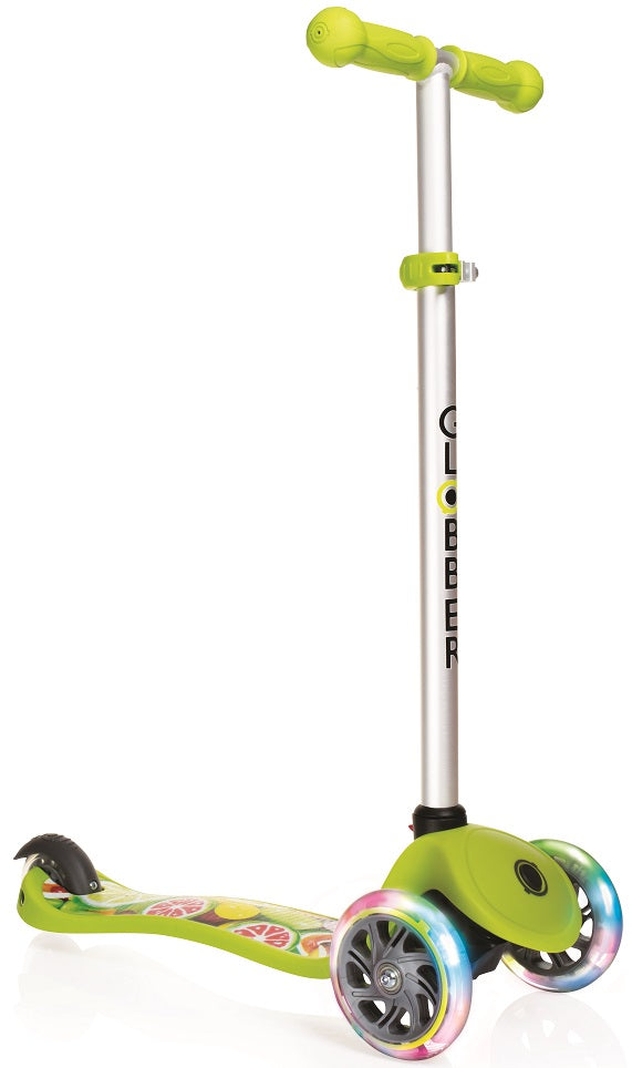 Roller mit 3 LED-Rädern 3 Höhen max. 50 kg Globber FIRST Fantasy leuchtet Früchte grün sconto