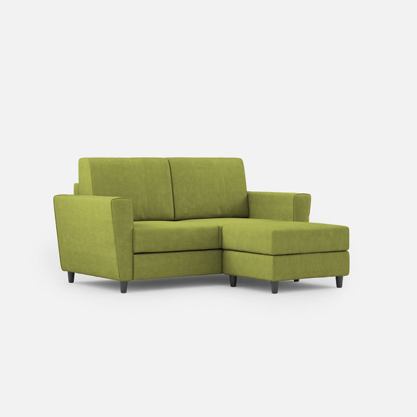 Divano 2 Posti con Pouf 152x155x85 cm Yasel in Tessuto Verde prezzo
