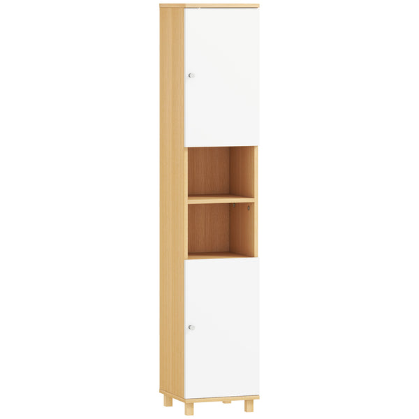 online Mobile Colonna Bagno 30x30x166 cm con 2 Armadietti e Ripiani Aperti Bianco e Legno